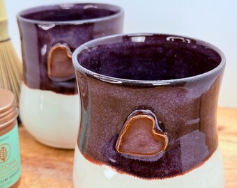 Set of Two 14oz Handmade Ceramic Tumblers - wine sipper Wheel Thrown & Hand Carved Coffee Tea Cup Sustainable HT Pottery Studio Gift For Her