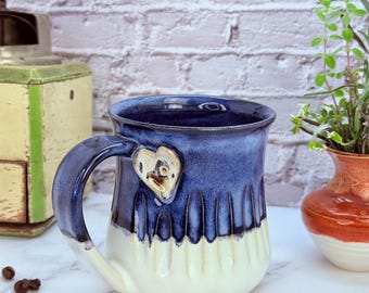 12oz LEFTY Handmade Ceramic Mug Wheel Thrown & Hand Carved Coffee Tea Cup - Sustainable HT Pottery Studio Gift