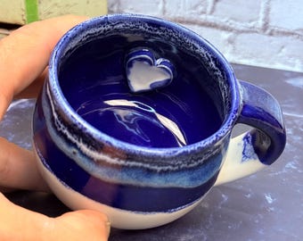 Handmade Heart Espresso Cup – Wheel Thrown Ceramic Demitasse Pottery Coffee Cup Heart Thumb Rest Mug Gift for Coffee Lover Made in Seattle