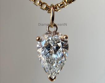 2ct Lab Grown Pear Diamond Pendant • 14k Solid Gold Teardrop Necklace • Solitaire Diamond Necklace, Minimalist Bridal Jewelry • Gift for Her