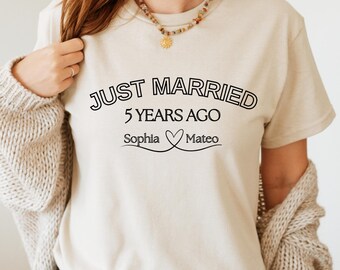 Personalized 5th Anniversary Shirt: Just Married 5 Years Ago - Couples Gift