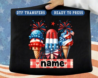Custom 4th of July DTF Transfer Patriotic Teddy Bear USA 250 Years Freedom Personalizable