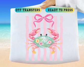 Floral Crab DTF Transfer: Ready to Press Summer Beach Design