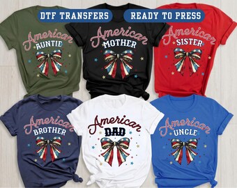 Custom Name American Family Patriotic Bow DTF Transfer Personalized 4th of July Ready Press