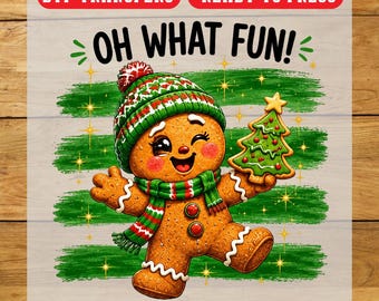 Oh What Fun DTF Transfer, Christmas Iron On Transfer, Ready To Press Design
