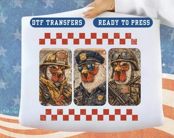 Patriotic Chicken Soldier DTF Transfer, USA Flag, 4th of July Shirt Decal