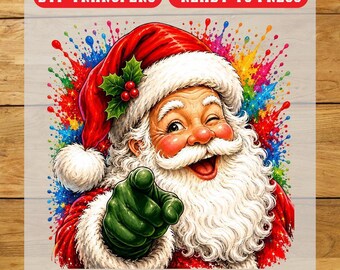 Colorful Vintage Santa DTF Transfer, Christmas Iron On Transfer, Ready To Press Design