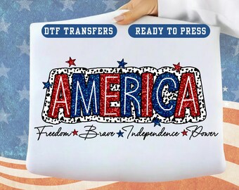 America Glitter DTF Transfer Dalmatian Print Patriotic Independence Iron on Ready to Press