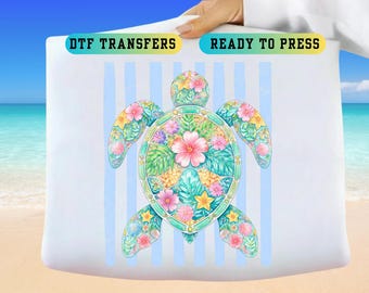 Floral Turtle DTF Transfer: Ready to Press Summer Beach Design