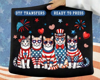 Patriotic Cats DTF Transfer: Ready to Press Heat Transfer Vinyl for T-Shirts