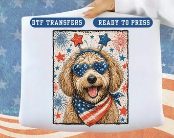 Patriotic Dog 4th of July Vintage DTF Transfer Iron on Ready to Press Decal