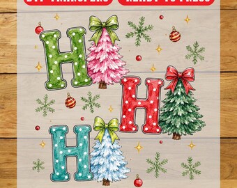 Colorful Ho Ho Ho Trees DTF Transfer, Christmas Iron On Transfer, Ready To Press Design