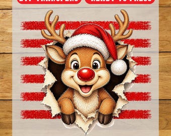 Cute Christmas Reindeer DTF Transfer, Christmas Iron On Transfer, Ready To Press Design