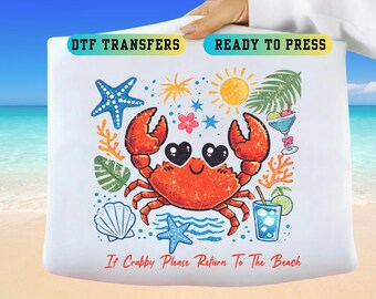 Crabby Summer Beach DTF Transfer Ready to Press Heat Transfer Design