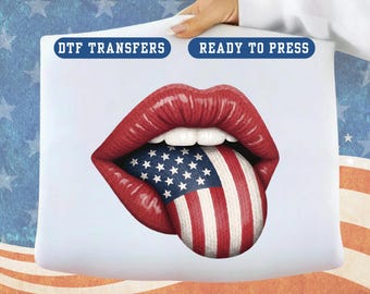 DTF Transfer: American Flag Lips Ready to Press Heat Transfer