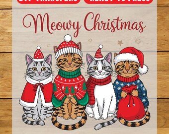 Meowy Christmas DTF Transfer, Christmas Iron On Transfer, Ready To Press Design
