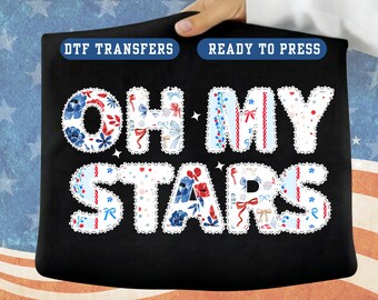 Oh My Stars Patriotic DTF Transfer Coquette Bow 4th of July Iron on Ready to Press