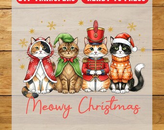 Meowy Christmas Cats DTF Transfer, Christmas Iron On Transfer, Ready To Press Design