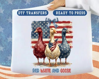 Red White and Goose Patriotic DTF Transfer 4th of July Bow Ready to Press