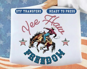 Yee Haw Freedom DTF Transfer Western Cowboy Rodeo Patriotic Iron on Ready to Press