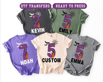 Custom Name Age Halloween Birthday DTF Transfer Spooky One Two 5th Ready to Press