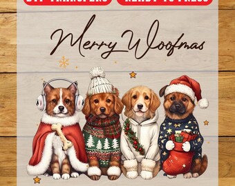 Merry Woofmas Dogs DTF Transfer, Christmas Iron On Transfer, Ready To Press Design