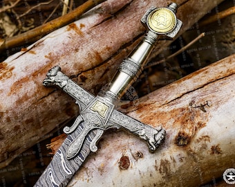 Handcrafted Medieval Sword | Ornate Knight Fantasy Blade | Damascus Steel Replica | Cosplay or Collectible Gift for Him