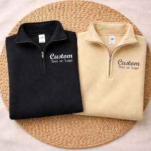 Op maat geborduurd sweatshirt met kwartrits, gepersonaliseerd logo-trui met halve rits, collegeteamkleding, trui bedrijfslogo, vaderdagcadeau