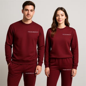Embroidered Roman Numerals Tracksuit Set, Custom Couple Sweatshirts & Joggers Set, Matching Wedding Date Outfits, Christmas Gifts for Couple