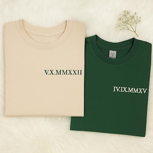 Embroidered Roman Numeral Date T-Shirts, Personalised Couple Matching Shirts with Initials, Wedding Shirts for Bride Groom, Mr and Mrs Gifts