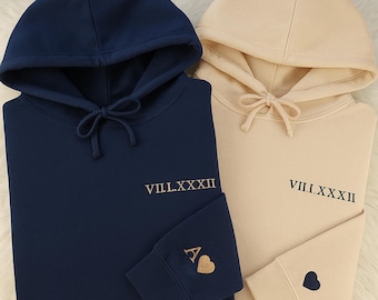 Roman Numeral Couple Hoodies, Embroidered Wedding Date Hoodies, His and Hers Matching Hoodies, Engagement Gifts, Christmas Anniversary Gift