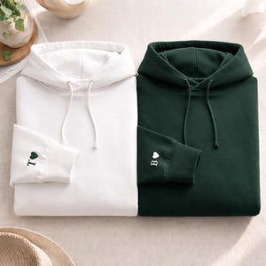 Custom Embroidered Initial with Heart Sleeve Hoodie, Personalised Couple Anniversary Sweatshirt, Matching His and Hers Shirts, Wedding Gifts