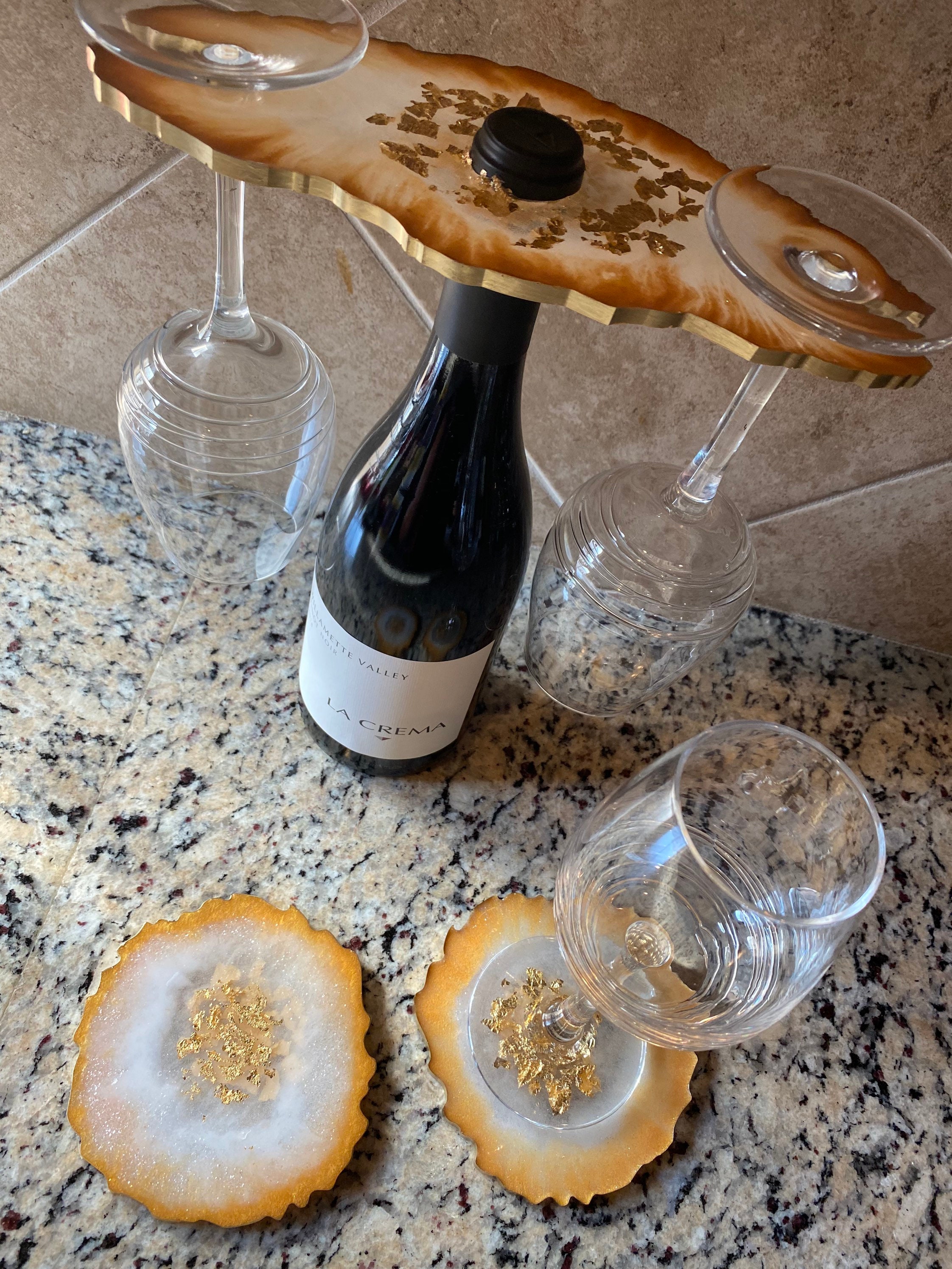 Resin wine glass holder and coasters Etsy
