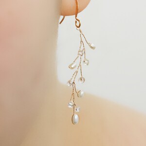 Delicate Freshwater Pearl and Crystal Dangle Earrings