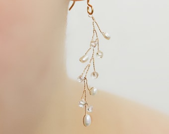 Delicate Freshwater Pearl and Crystal Dangle Earrings