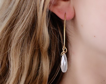 White Chalcedony Statement Drop Earrings