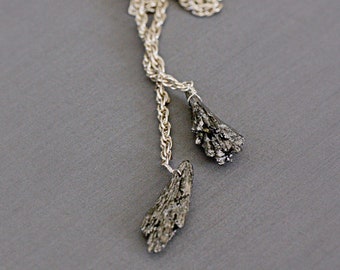 Grey Pyrite and Vintage Chain Lariat Necklace