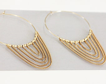 Upcycled Swingy Chain Hoops Statement Earrings