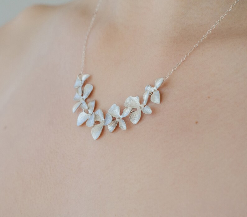 Bridesmaid Silver Orchid Necklace image 2