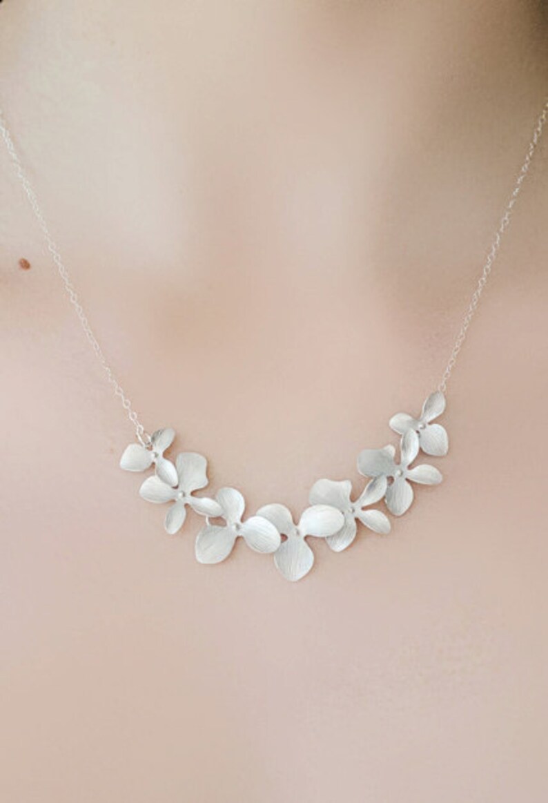 Bridesmaid Silver Orchid Necklace image 1