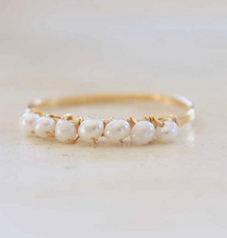 Tiny Freshwater Pearl 14k Gold Fill Stacking Ring image 3