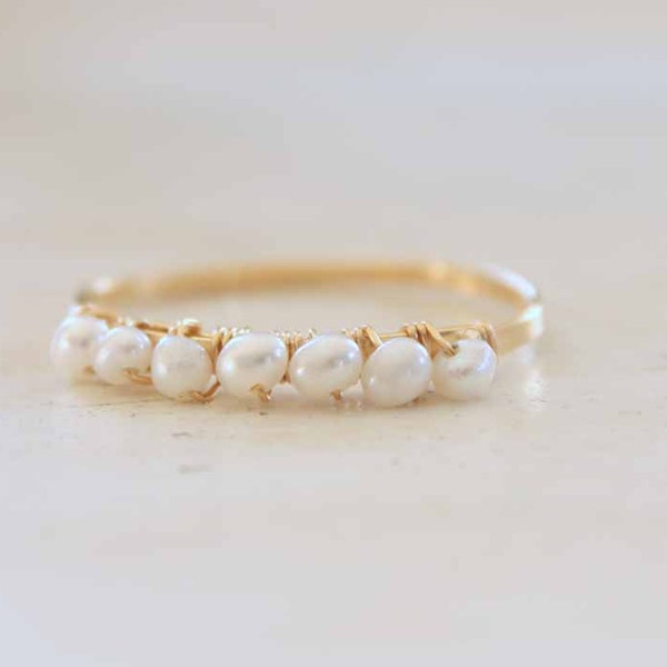 Tiny Freshwater Pearl 14k Gold Fill Stacking Ring