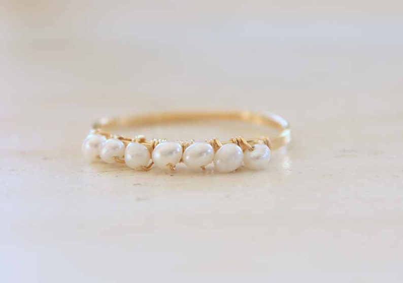 Tiny Freshwater Pearl 14k Gold Fill Stacking Ring image 1