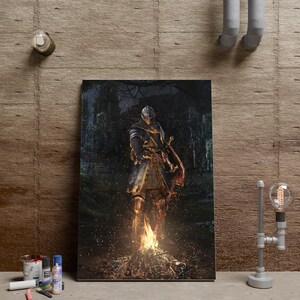 Dark Souls Poster, Bonfire Wall Art, Dark Souls Knight Wall Decor,  Rolled Canvas Print, Gift Game Poster