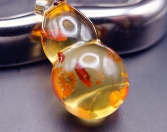 Baltic Amber Gourd Pendant: Polished Honey with Botanical Inclusions
