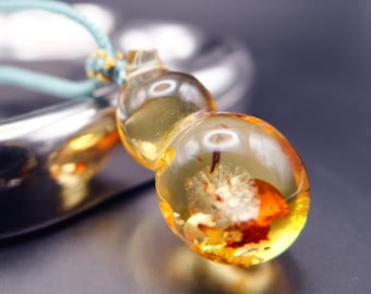 Gourd-Shaped Baltic Amber Pendant: Polished Honey with Botanical Inclusions