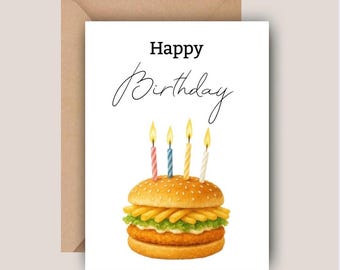 Geburtstagskarte Burger mit Kerzen | Lustige Postkarte für Geburtstage | Aquarell Happy Birthday Karte | Witzige Grußkarte | Briefumschlag