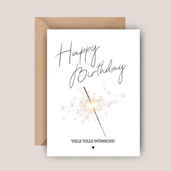 Minimalistische Geburtstagskarte Happy Birthday mit Wunderkerze | Moderne Grußkarte Postkarte Geburtstag schlicht | Format A6 mit Umschlag