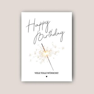 Moderne Postkarte zum Geburtstag mit Wunderkerze