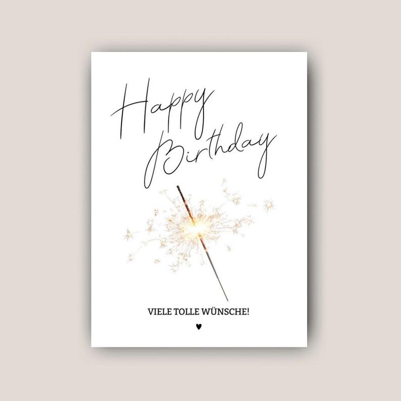 Moderne Postkarte zum Geburtstag mit Wunderkerze